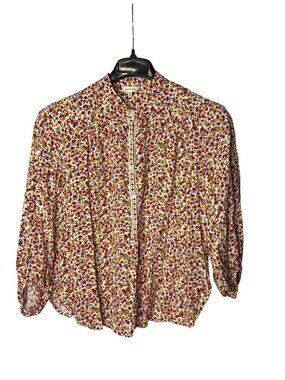 Max Studio Popover Blouse Top Size L Floral Multicolor Rayon